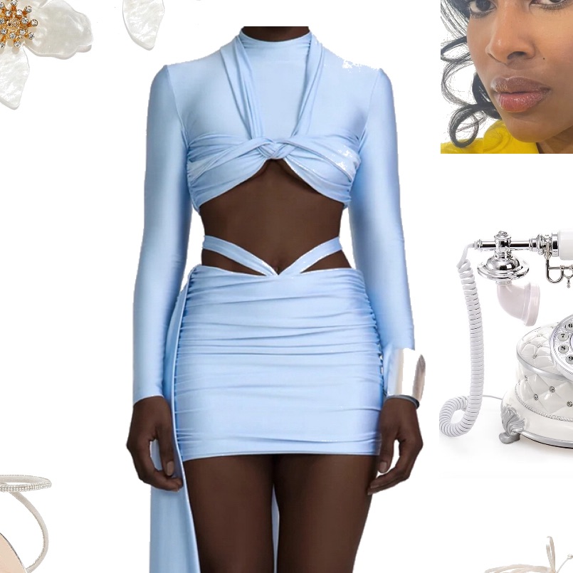 Designer Elegant Light Blue Cut-Out Dress